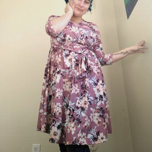 Pink Blush Large Stretchy Midi Waist-Tied Dress